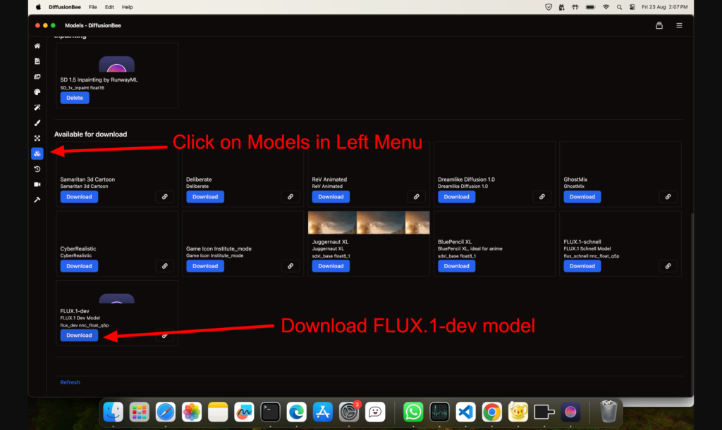 Download FLUX.1-dev model on DiffusionBee