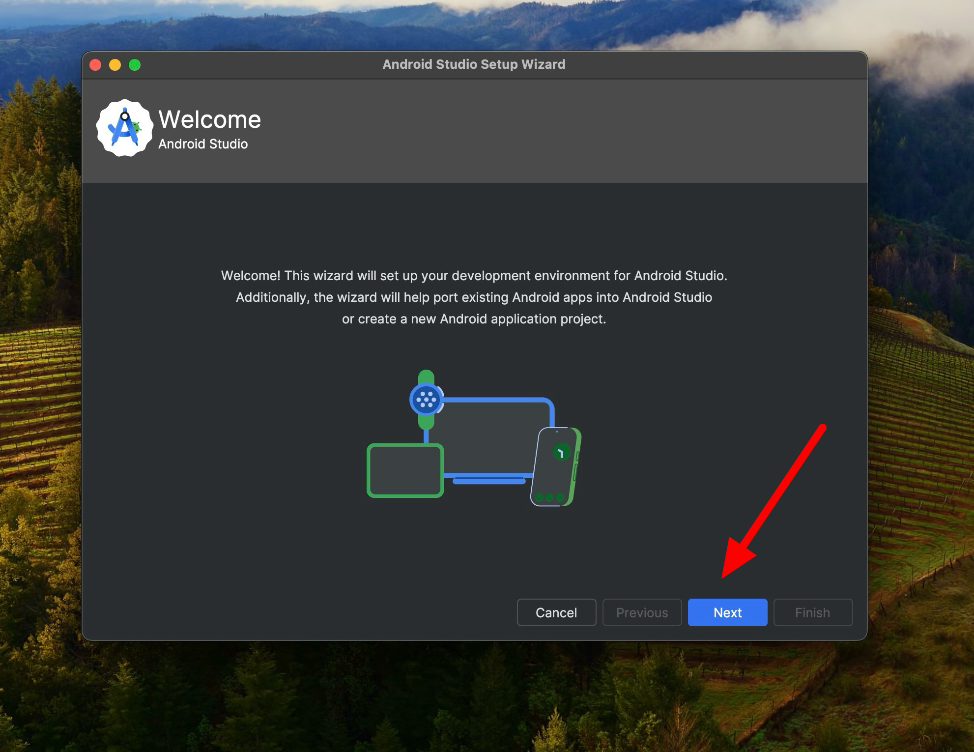 Android Studio Setup Wizard welcome screen